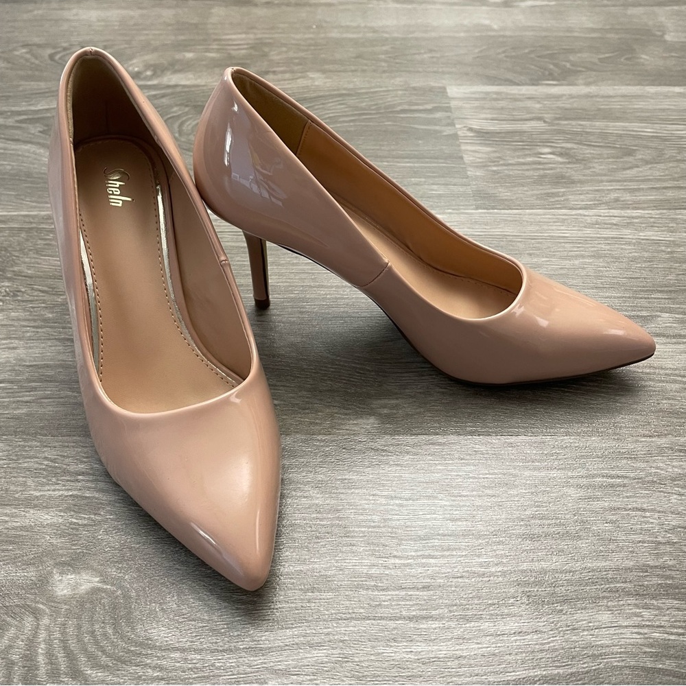 NWOT Shein Patent Camel Closed Toe Stiletto High Heel Pump Size 36 (US 6)